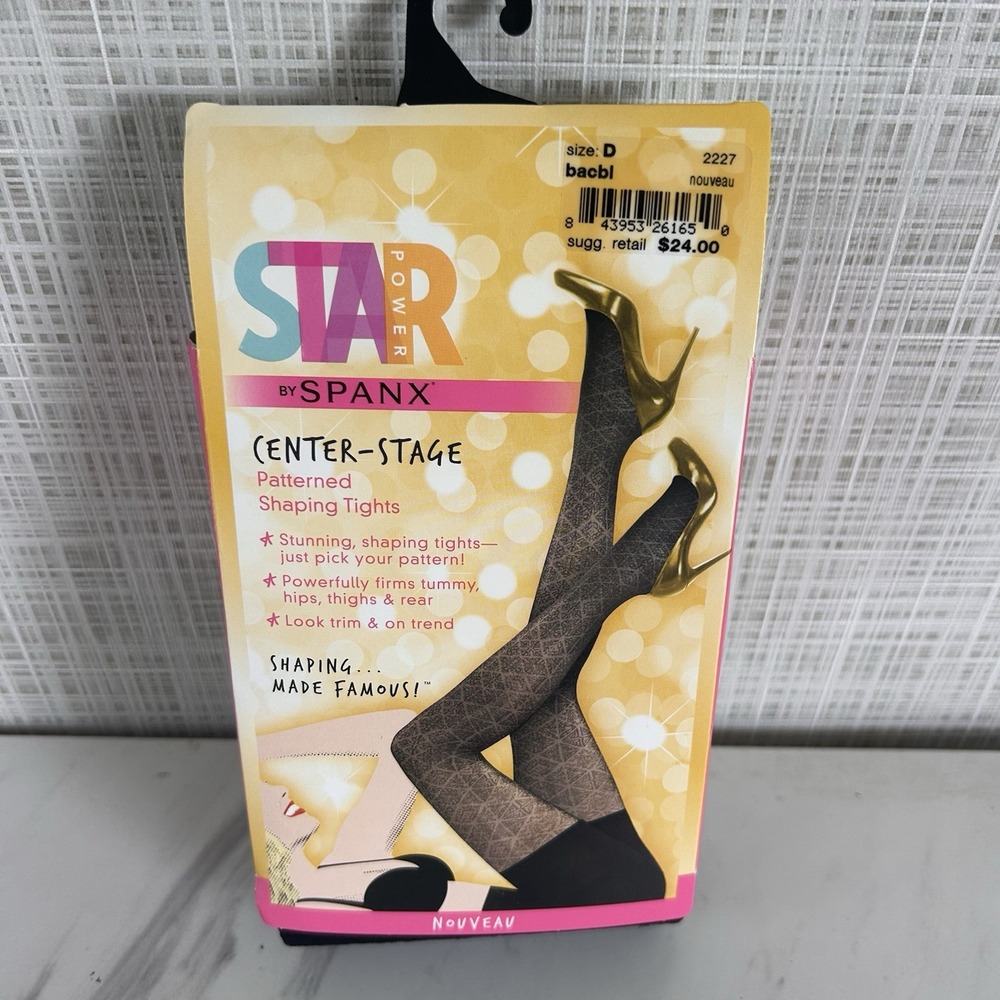 Star Power by SPANX Tights High Waisted Shaper Black Nouveau Pattern Size D BxBB
